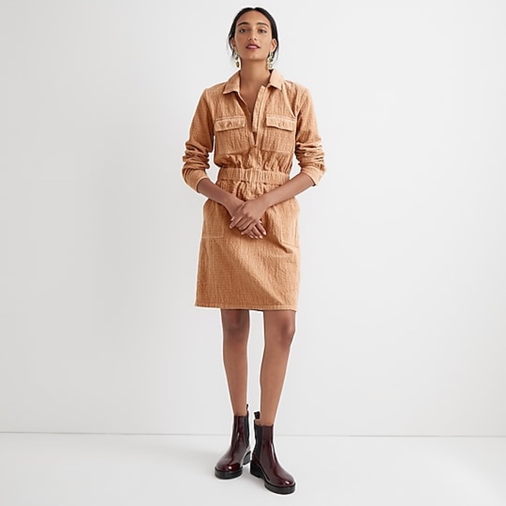 NWT J. Crew Zip-front cinched dress in corduroy